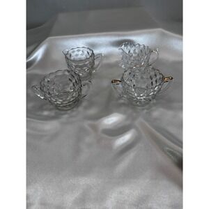 Fostoria American Clear Glass 2 Cream and Sugar Sets Cube Pattern